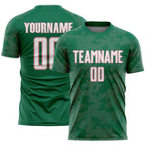 Custom Kelly Green White-Medium Pink Curve Lines Sublimation Soccer Uniform Jersey