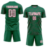 Custom Kelly Green White-Neon Pink Curve Lines Sublimation Soccer Uniform Jersey