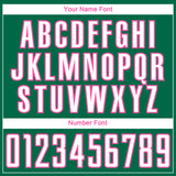 Custom Kelly Green White-Pink Curve Lines Sublimation Soccer Uniform Jersey