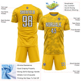 Custom Yellow White-Navy Curve Lines Sublimation Soccer Uniform Jersey