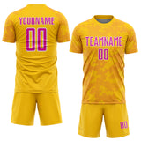 Custom Yellow Deep Pink-White Curve Lines Sublimation Soccer Uniform Jersey