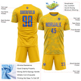 Custom Yellow Powder Blue-Orange Curve Lines Sublimation Soccer Uniform Jersey
