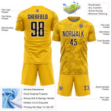 Custom Yellow Brown-White Curve Lines Sublimation Soccer Uniform Jersey