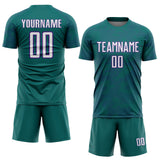 Custom Teal White-Purple Curve Lines Sublimation Soccer Uniform Jersey