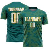 Custom Teal White-Gold Curve Lines Sublimation Soccer Uniform Jersey