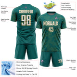 Custom Teal White-Old Gold Curve Lines Sublimation Soccer Uniform Jersey
