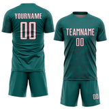 Custom Teal White-Crimson Curve Lines Sublimation Soccer Uniform Jersey