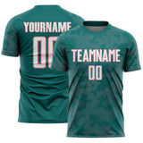 Custom Teal White-Medium Pink Curve Lines Sublimation Soccer Uniform Jersey