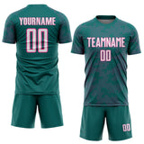 Custom Teal White-Pink Curve Lines Sublimation Soccer Uniform Jersey