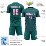 Custom Teal White-Pink Curve Lines Sublimation Soccer Uniform Jersey