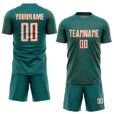 Custom Teal White-Orange Curve Lines Sublimation Soccer Uniform Jersey