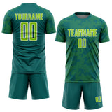 Custom Teal Neon Green-White Curve Lines Sublimation Soccer Uniform Jersey