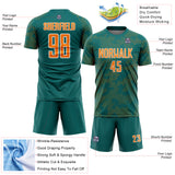 Custom Teal Bay Orange-White Curve Lines Sublimation Soccer Uniform Jersey