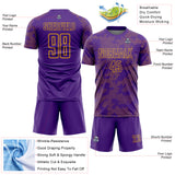 Custom Purple-Gold Curve Lines Sublimation Soccer Uniform Jersey