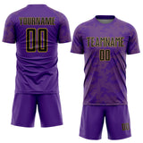 Custom Purple Black-Old Gold Curve Lines Sublimation Soccer Uniform Jersey