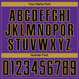 Custom Purple Black-Old Gold Curve Lines Sublimation Soccer Uniform Jersey