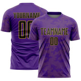 Custom Purple Black-Old Gold Curve Lines Sublimation Soccer Uniform Jersey