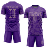 Custom Purple-Cream Curve Lines Sublimation Soccer Uniform Jersey