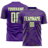 Custom Purple White-Neon Green Curve Lines Sublimation Soccer Uniform Jersey