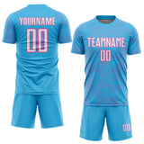 Custom Sky Blue White-Pink Curve Lines Sublimation Soccer Uniform Jersey