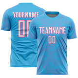 Custom Sky Blue White-Pink Curve Lines Sublimation Soccer Uniform Jersey