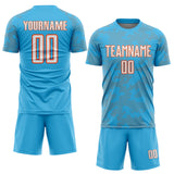 Custom Sky Blue White-Orange Curve Lines Sublimation Soccer Uniform Jersey