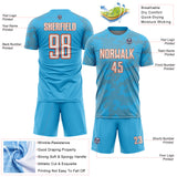 Custom Sky Blue White-Orange Curve Lines Sublimation Soccer Uniform Jersey