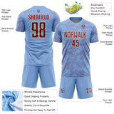 Custom Light Blue Crimson-Cream Curve Lines Sublimation Soccer Uniform Jersey