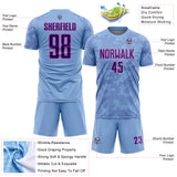 Custom Light Blue Dark Purple-Pink Curve Lines Sublimation Soccer Uniform Jersey