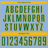 Custom Light Blue Kelly Green-Gold Curve Lines Sublimation Soccer Uniform Jersey