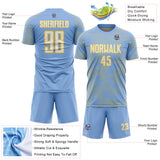 Custom Light Blue White-Yellow Curve Lines Sublimation Soccer Uniform Jersey