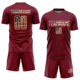 Custom Crimson Vintage USA Flag Navy-Cream Curve Lines Sublimation Soccer Uniform Jersey
