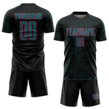 Custom Black Pink-Teal Curve Lines Sublimation Soccer Uniform Jersey