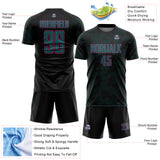 Custom Black Pink-Teal Curve Lines Sublimation Soccer Uniform Jersey