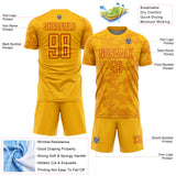 Custom Gold-Red Curve Lines Sublimation Soccer Uniform Jersey