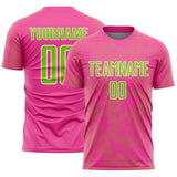 Custom Pink Neon Green-White Curve Lines Sublimation Soccer Uniform Jersey