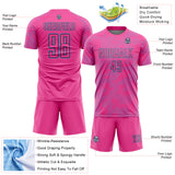 Custom Pink Sky Blue-Black Curve Lines Sublimation Soccer Uniform Jersey