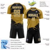 Custom Old Gold Black-White Splash Color Block Sublimation Soccer Uniform Jersey
