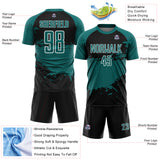 Custom Teal Black-White Splash Color Block Sublimation Soccer Uniform Jersey