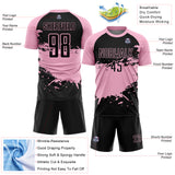 Custom Light Pink-Black Splash Color Block Sublimation Soccer Uniform Jersey