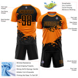 Custom Bay Orange-Black Splash Color Block Sublimation Soccer Uniform Jersey