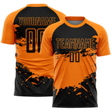 Custom Bay Orange-Black Splash Color Block Sublimation Soccer Uniform Jersey