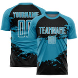 Custom Panther Blue Black-White Splash Color Block Sublimation Soccer Uniform Jersey