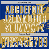 Custom Old Gold Royal-White Splash Color Block Sublimation Soccer Uniform Jersey