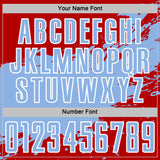 Custom Light Blue Red-White Splash Color Block Sublimation Soccer Uniform Jersey