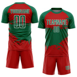 Custom Kelly Green Red-White Splash Color Block Sublimation Soccer Uniform Jersey