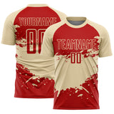 Custom Cream-Red Splash Color Block Sublimation Soccer Uniform Jersey