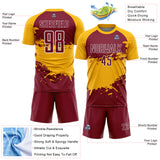 Custom Gold Crimson-White Splash Color Block Sublimation Soccer Uniform Jersey