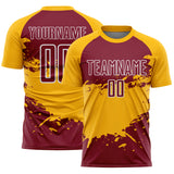 Custom Gold Crimson-White Splash Color Block Sublimation Soccer Uniform Jersey