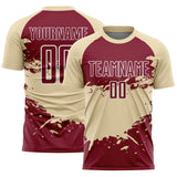 Custom Cream Crimson-White Splash Color Block Sublimation Soccer Uniform Jersey
